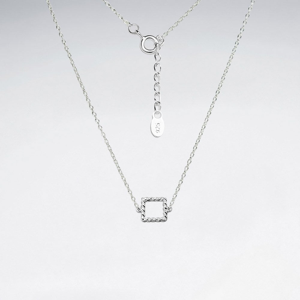 Sterling Silver Geometric Square Rope Necklace