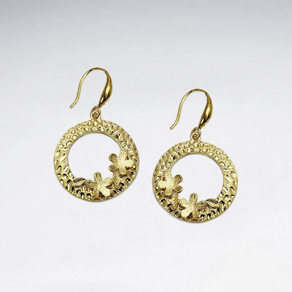 Sterling Silver Hammered Wreath and Flower Earrings