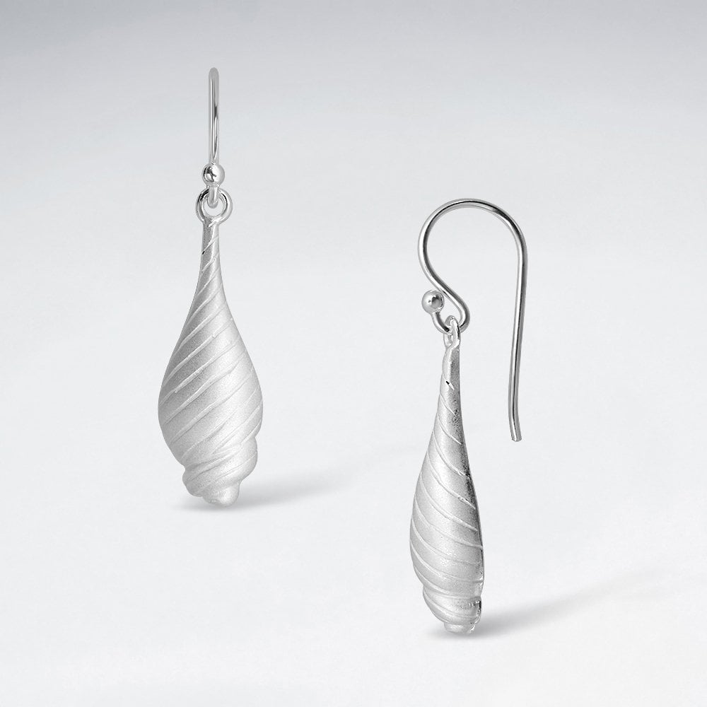 Sterling Silver Seashell Textured Sand Blasted Dangle Earrings