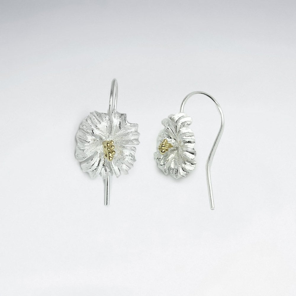 Elegant Sand Blasted Sterling Silver Flower Earrings