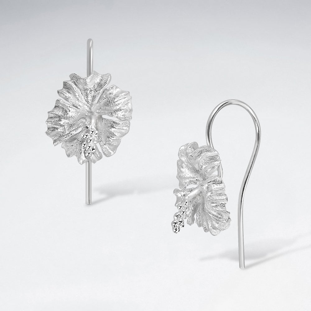 Elegant Sand Blasted Sterling Silver Flower Earrings