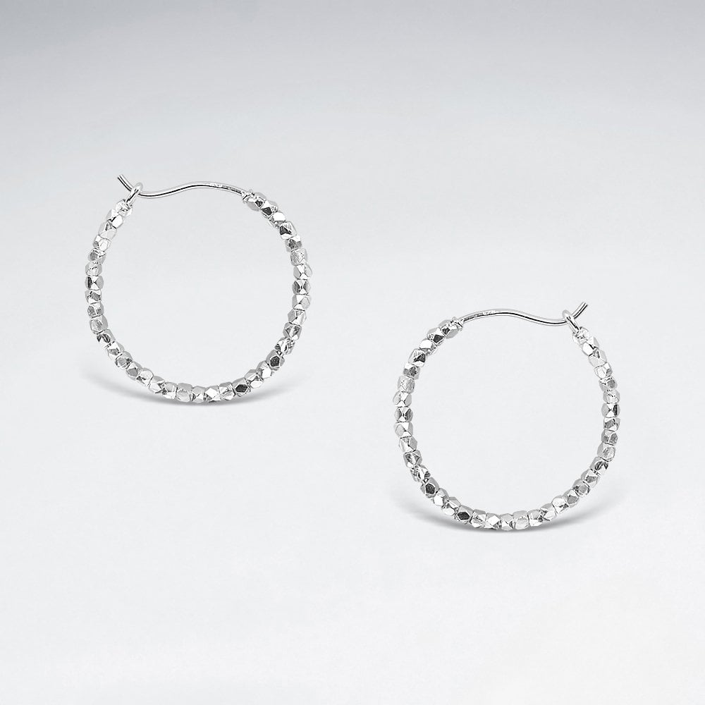 Silver Hoop With Small Hexagon Beads Earrings