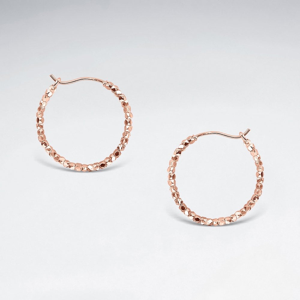 Silver Hoop With Small Hexagon Beads Earrings