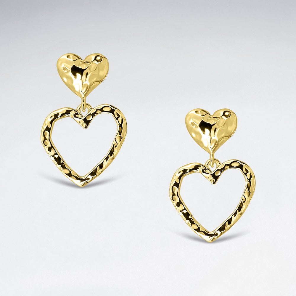 Sterling Silver Hammered Hearts Stud Earrings