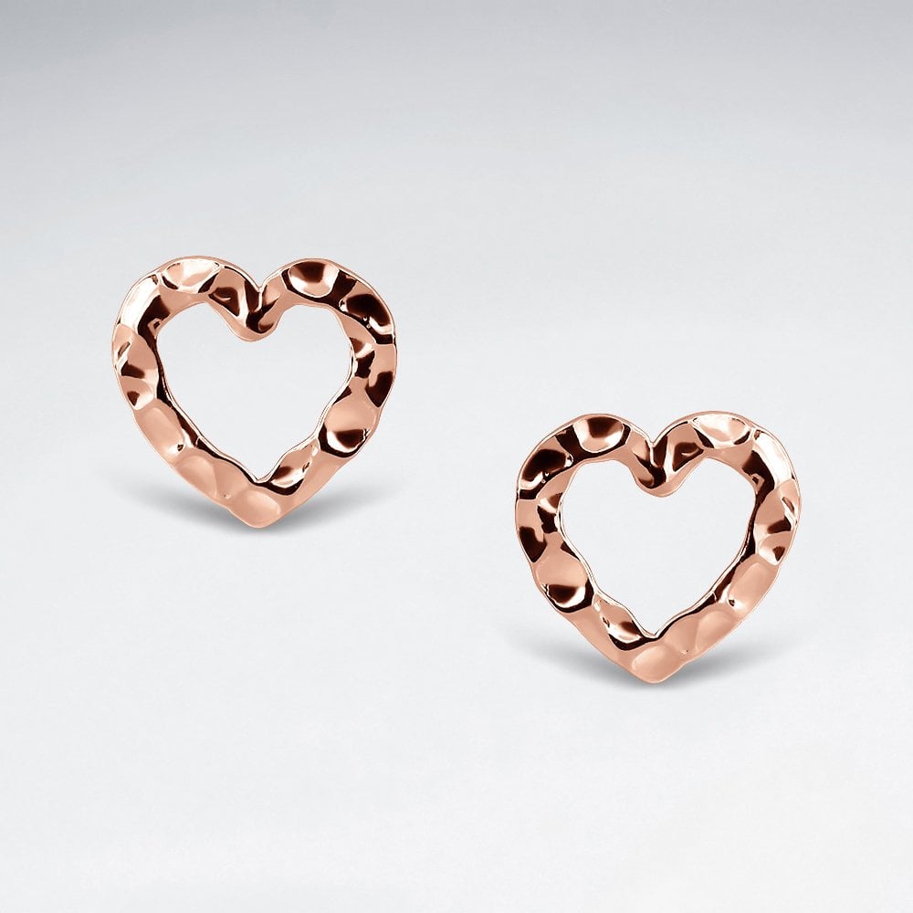 Sterling Silver Textured Open Hearts Stud Earrings