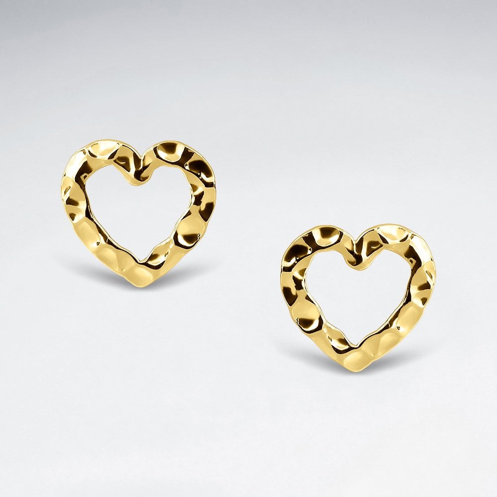 Sterling Silver Textured Open Hearts Stud Earrings