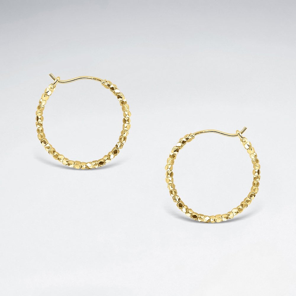 Silver Hoop With Small Hexagon Beads Earrings