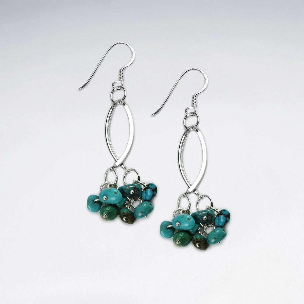 Oval Open Design Earrings With Dangle Red Glass Bead Cluster