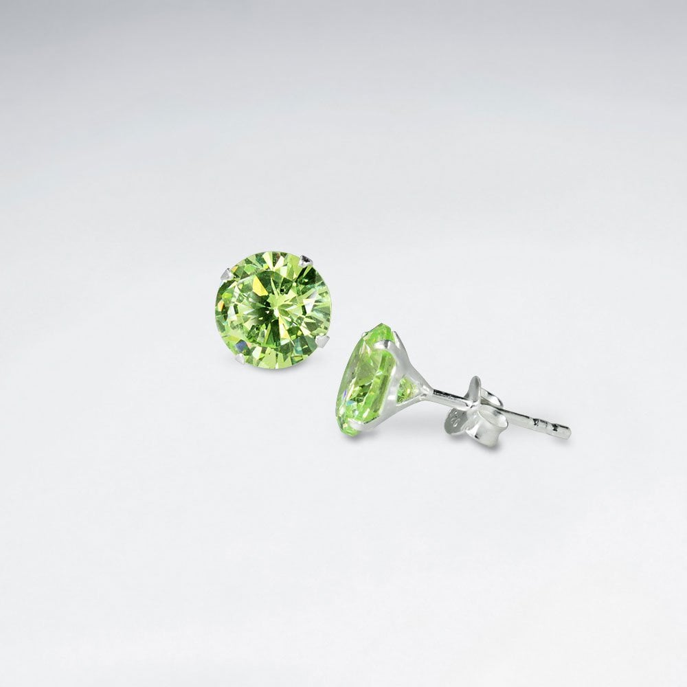 Round White CZ Stud Silver Earring