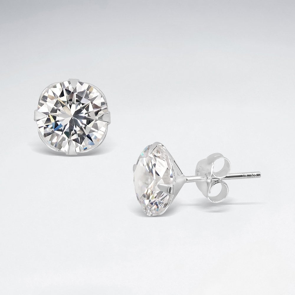 Round White CZ Stud Silver Earring