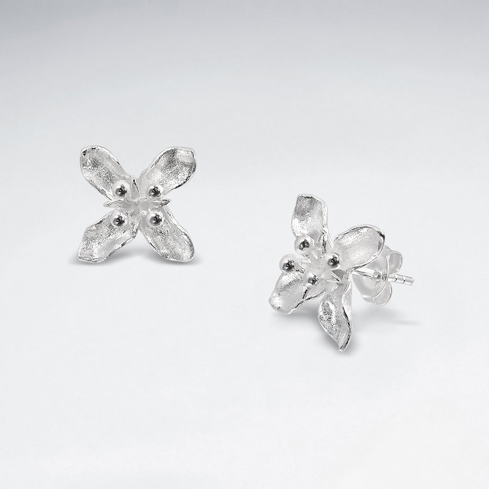 925 Sterling Silver Star Flower Matte Stud Earrings