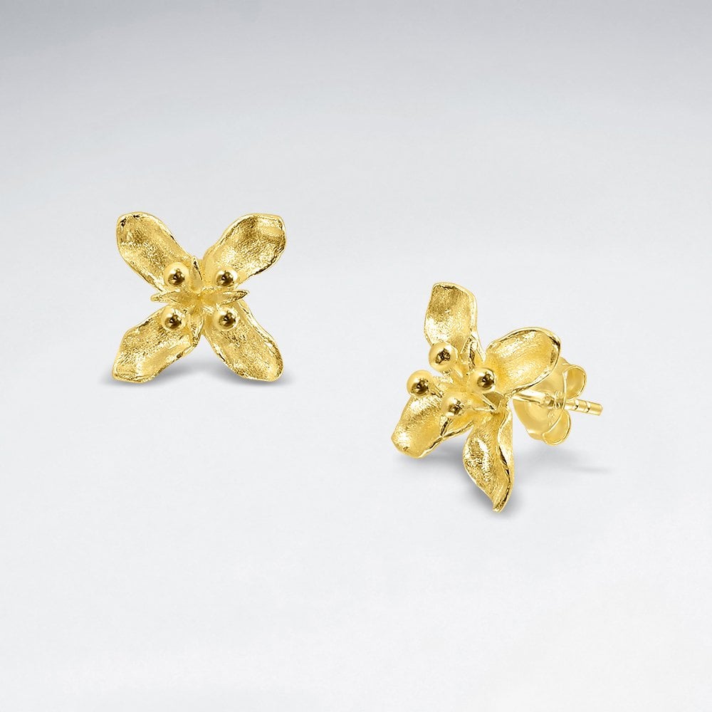 925 Sterling Silver Star Flower Matte Stud Earrings
