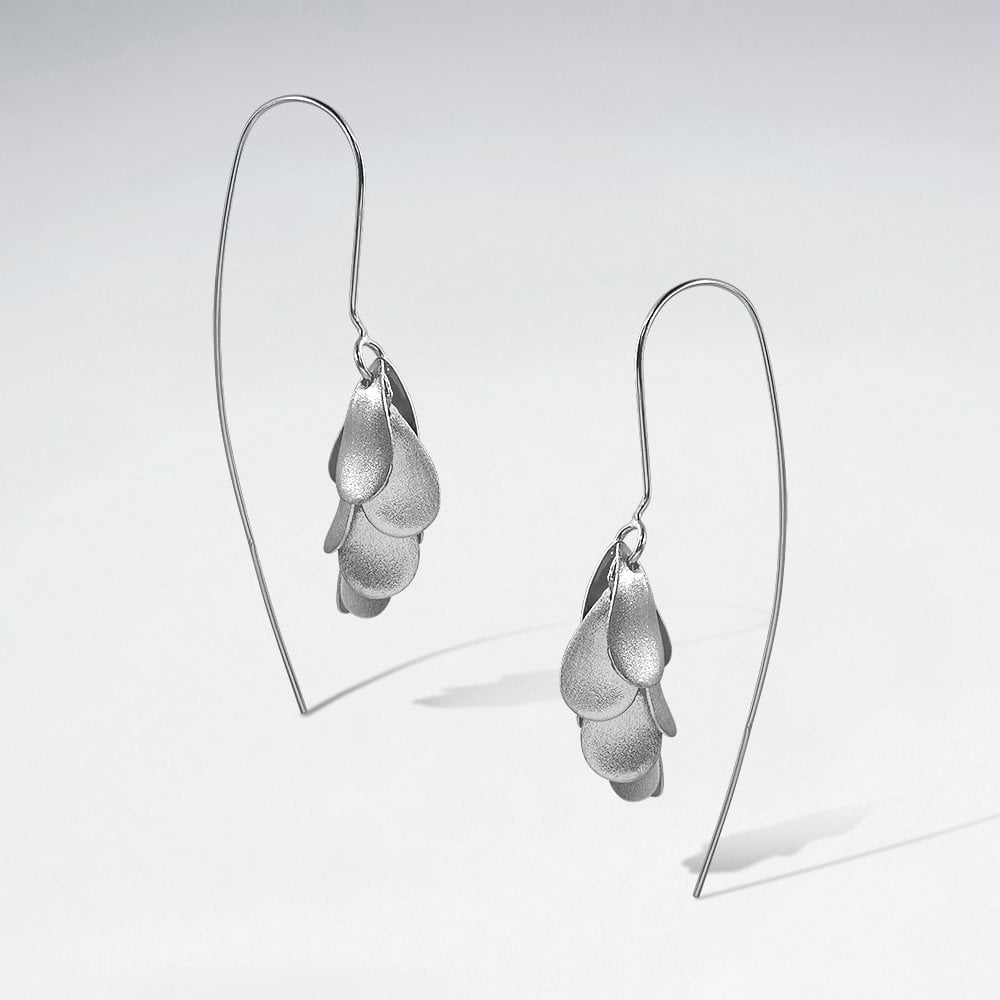 Matte Silver Teardrop Cascade Threader Earrings