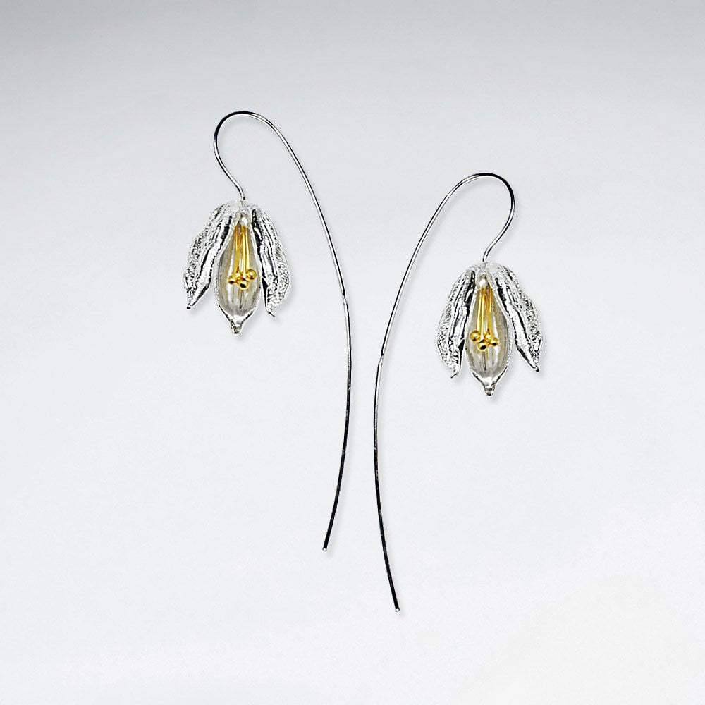 Garden Daybreak Flower Threader Earrings in Matte Silver