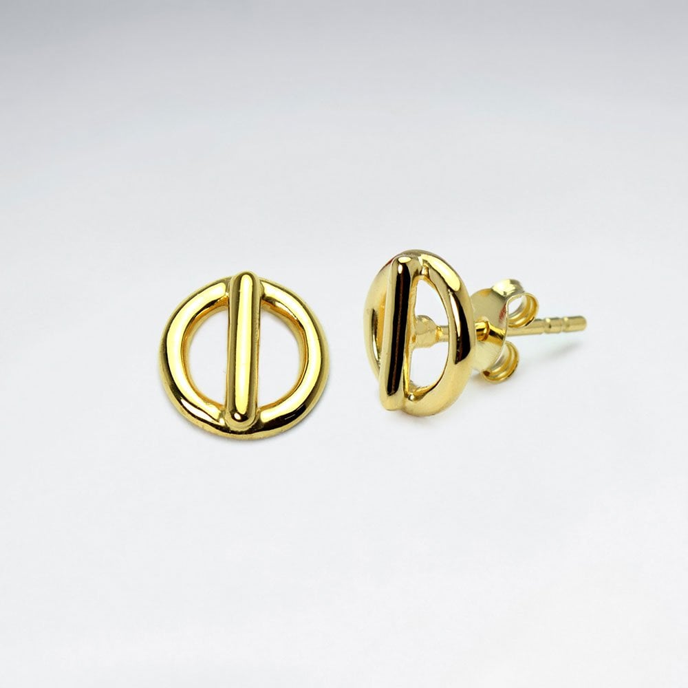 Openwork Circle & Line Sterling Silver Stud Earrings
