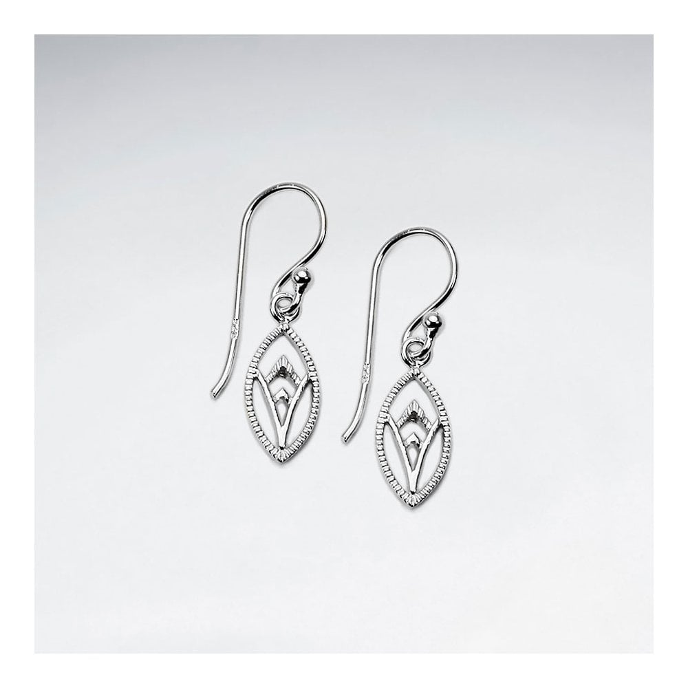 Sterling Silver V Oval Openwork Dangle Earrings