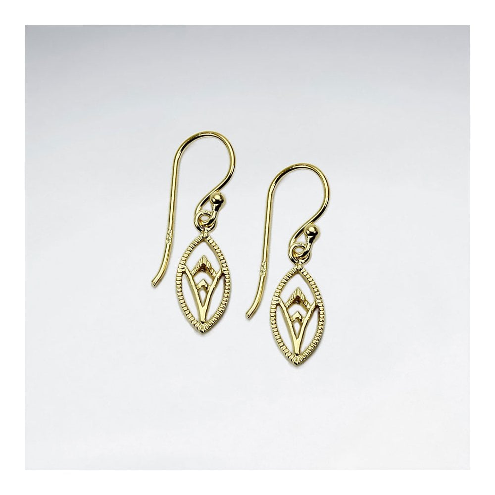 Sterling Silver V Oval Openwork Dangle Earrings