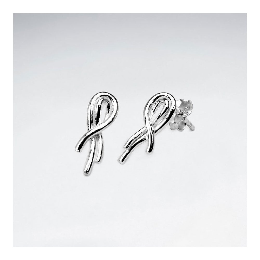 Sterling Silver Double Overlapping Ribbon Stud Earrings