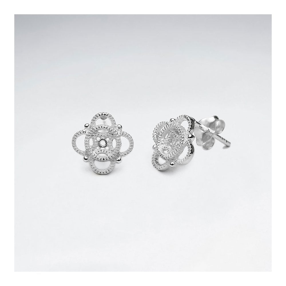 Sterling Silver Openwork Four Loop Clover Earrings