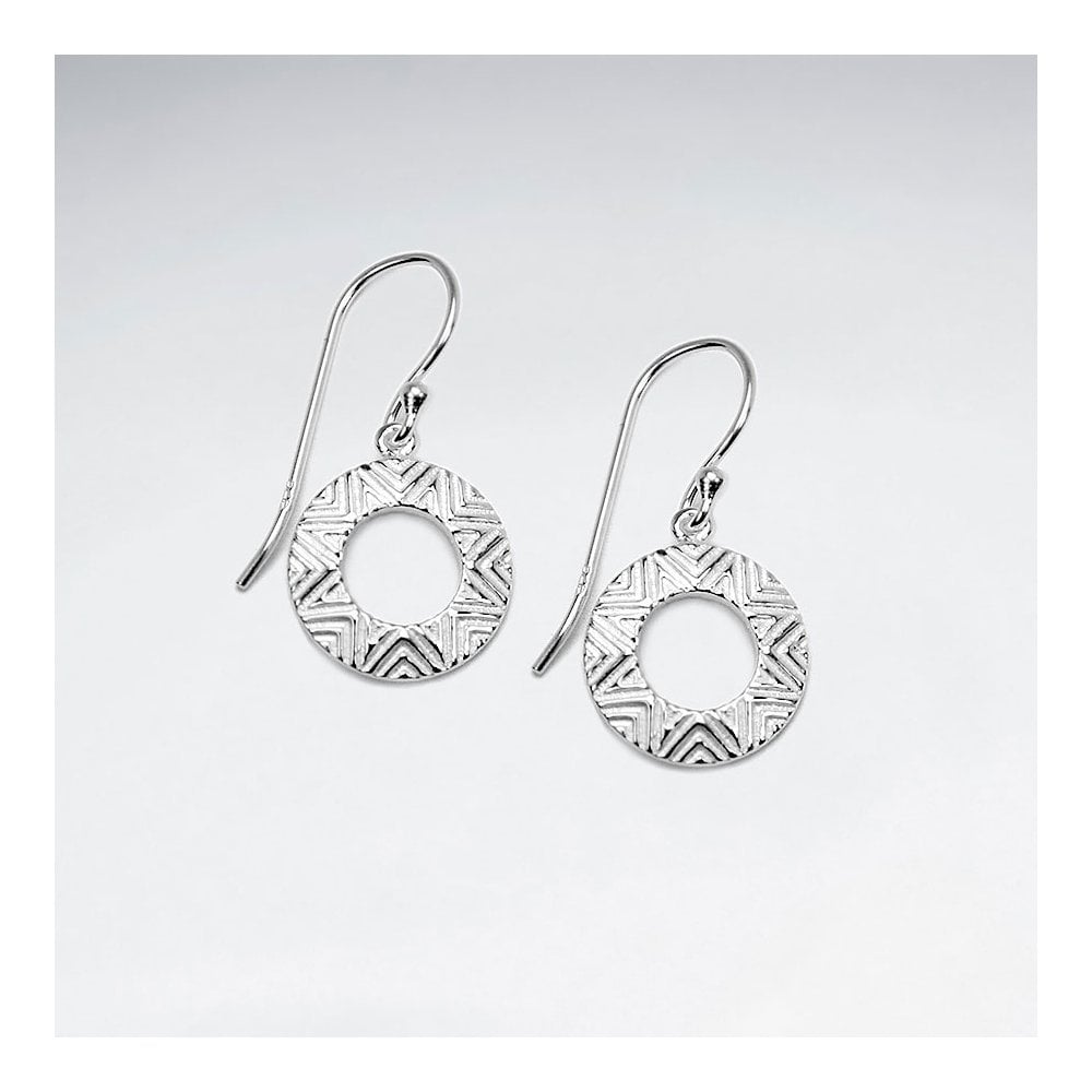 Star Burst Open Circle Sterling Silver Dangle Earrings