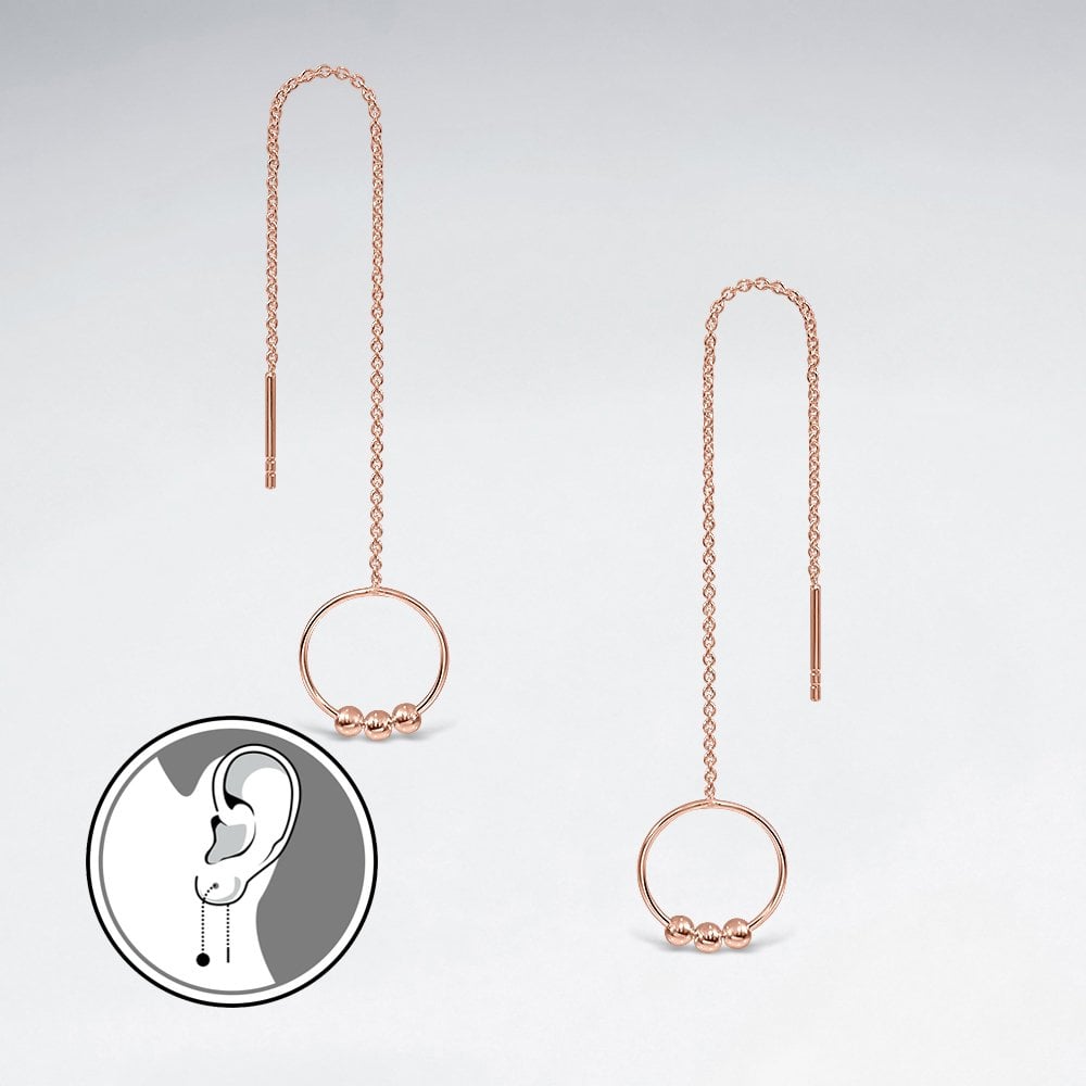 Sterling Silver Threader Long Dangle Hoop & Ball Earrings