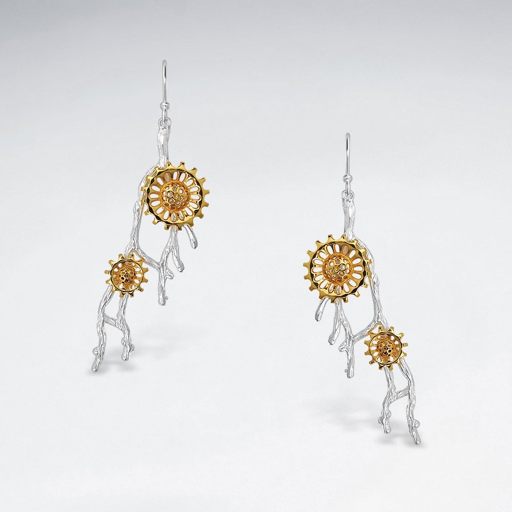 Sterling Silver Branching Flower Earrings