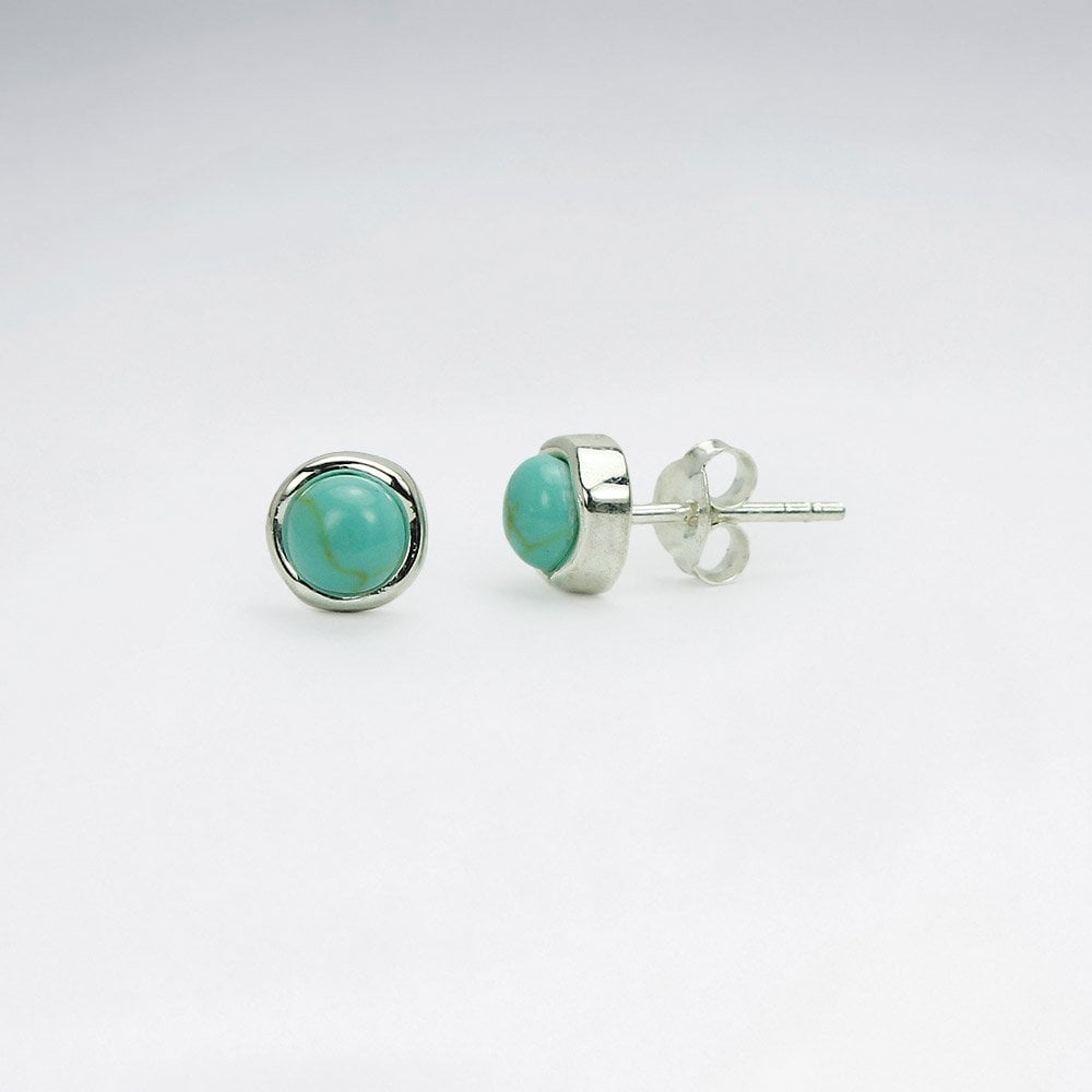 Sterling Silver Turquoise Circle Stud Earrings