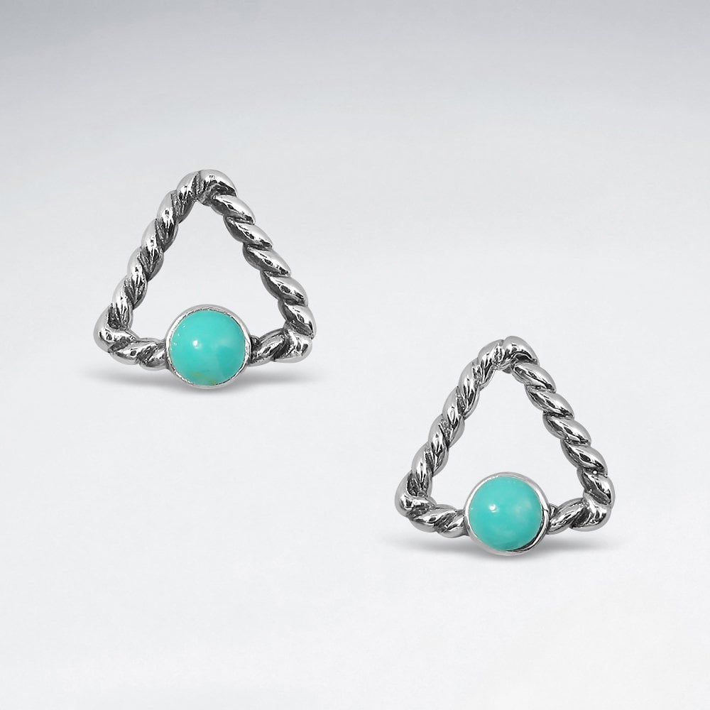 Silver Geometric Triangle Rope Turquoise Earrings