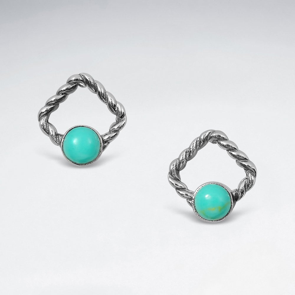 Sterling Silver Turquoise Square Rope Earrings