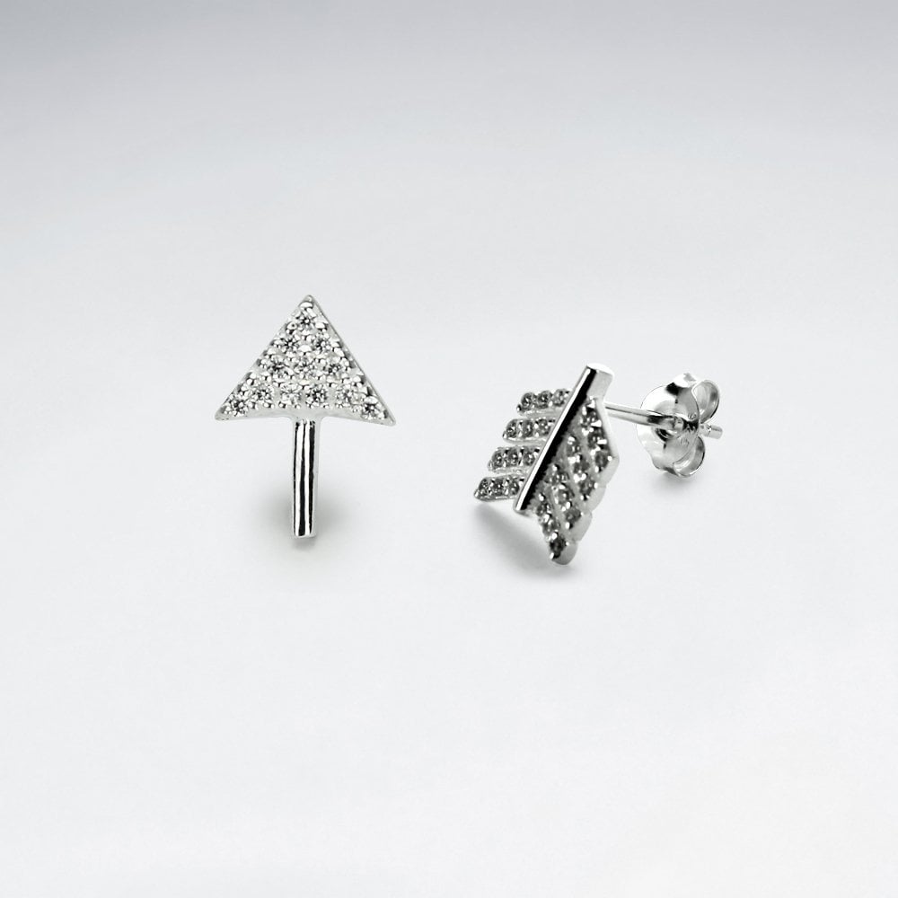 Sterling Silver CZ Arrow Stud Earrings