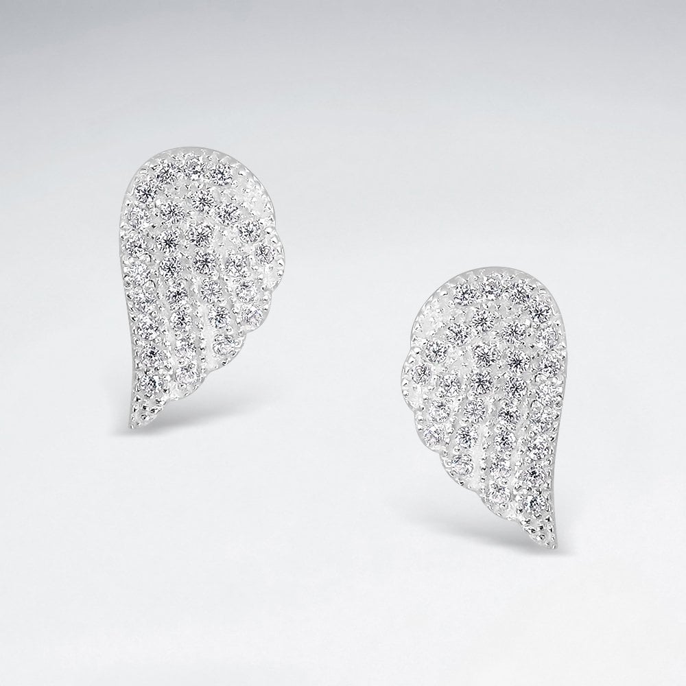Sterling Silver CZ Angel Wing Earrings