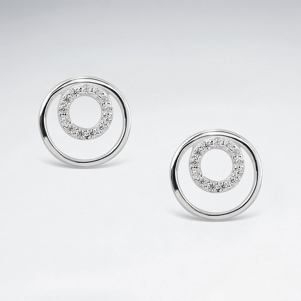Sterling Silver CZ Double Circle Earrings
