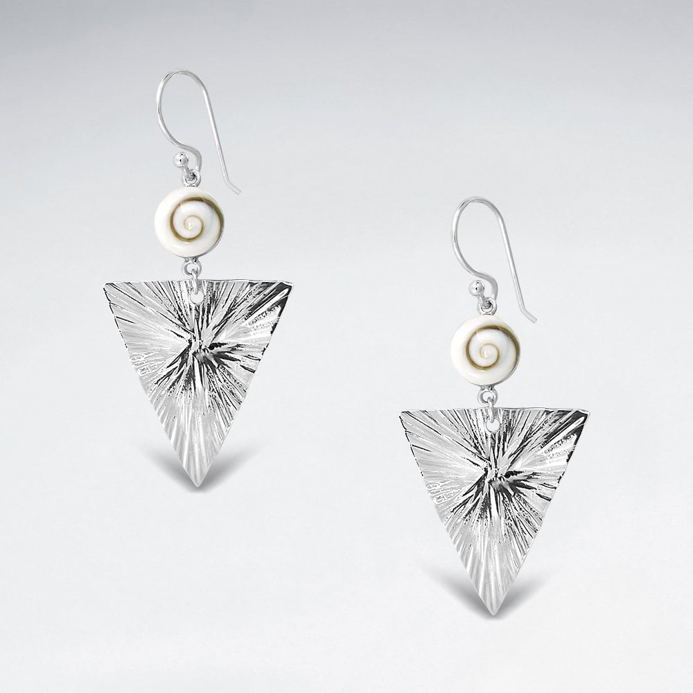 Sterling Silver and Shiwa Eye Triangle Earrings