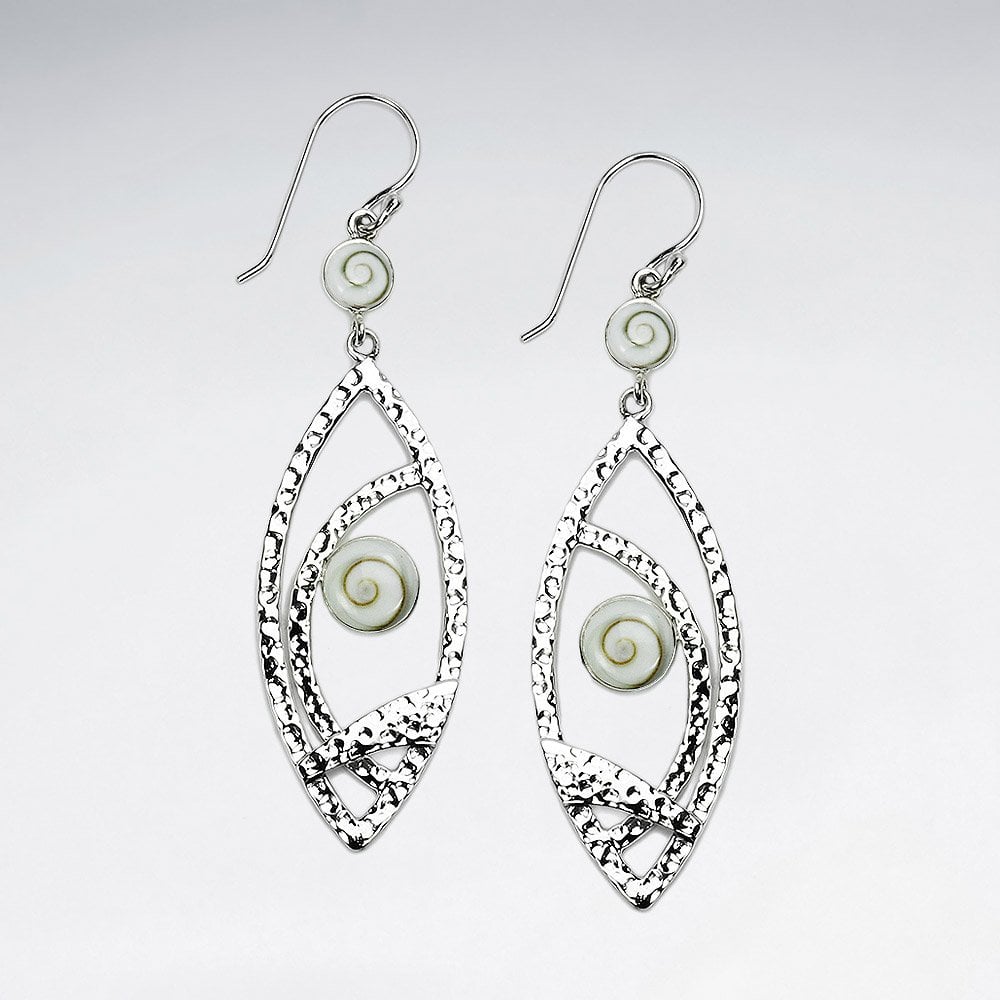 Silver Openwork Marquis Gemstone Shiwa Eye Earrings