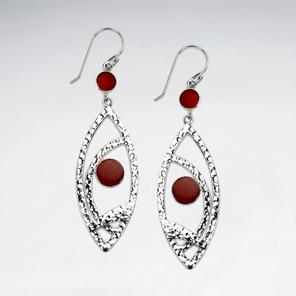Silver Openwork Marquis Gemstone Shiwa Eye Earrings