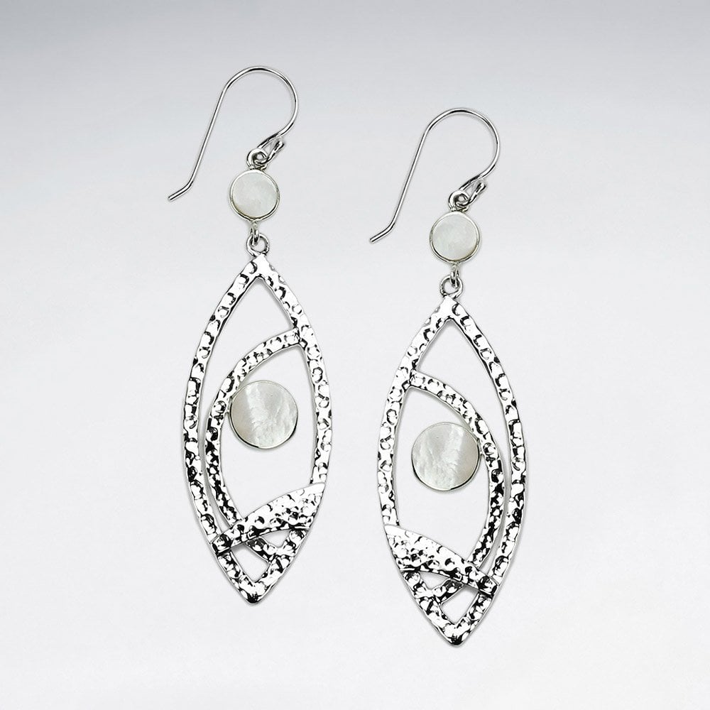 Silver Openwork Marquis Gemstone Shiwa Eye Earrings