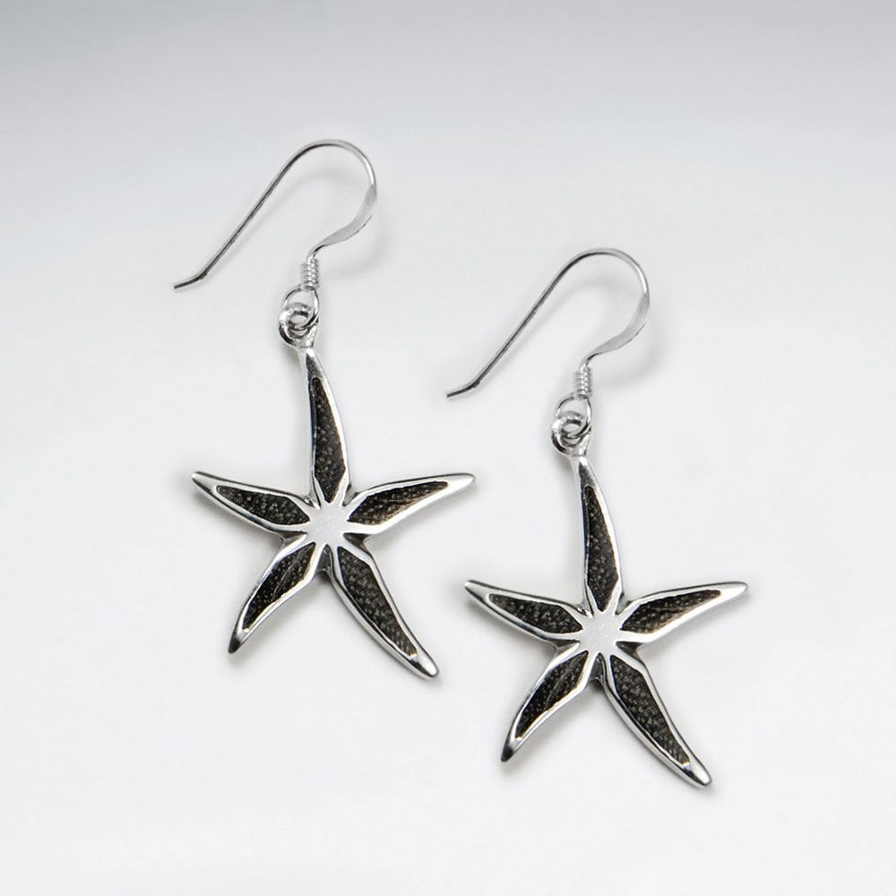 Starfish Black Wood Dangling Silver Earring