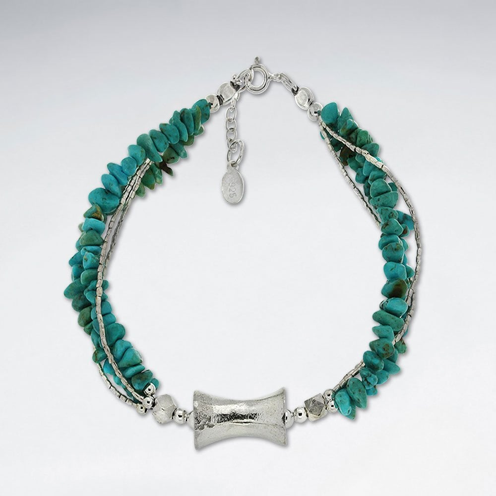 Double Strands Nugget Turquoise Bracelet With Hour Glass Silver Bead
