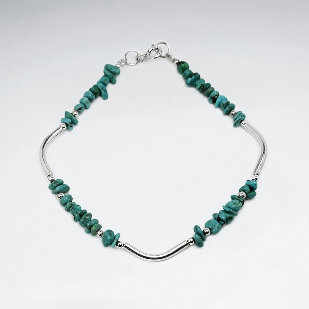 Squared Turquoise & Silver Spacers Bead Bracelet