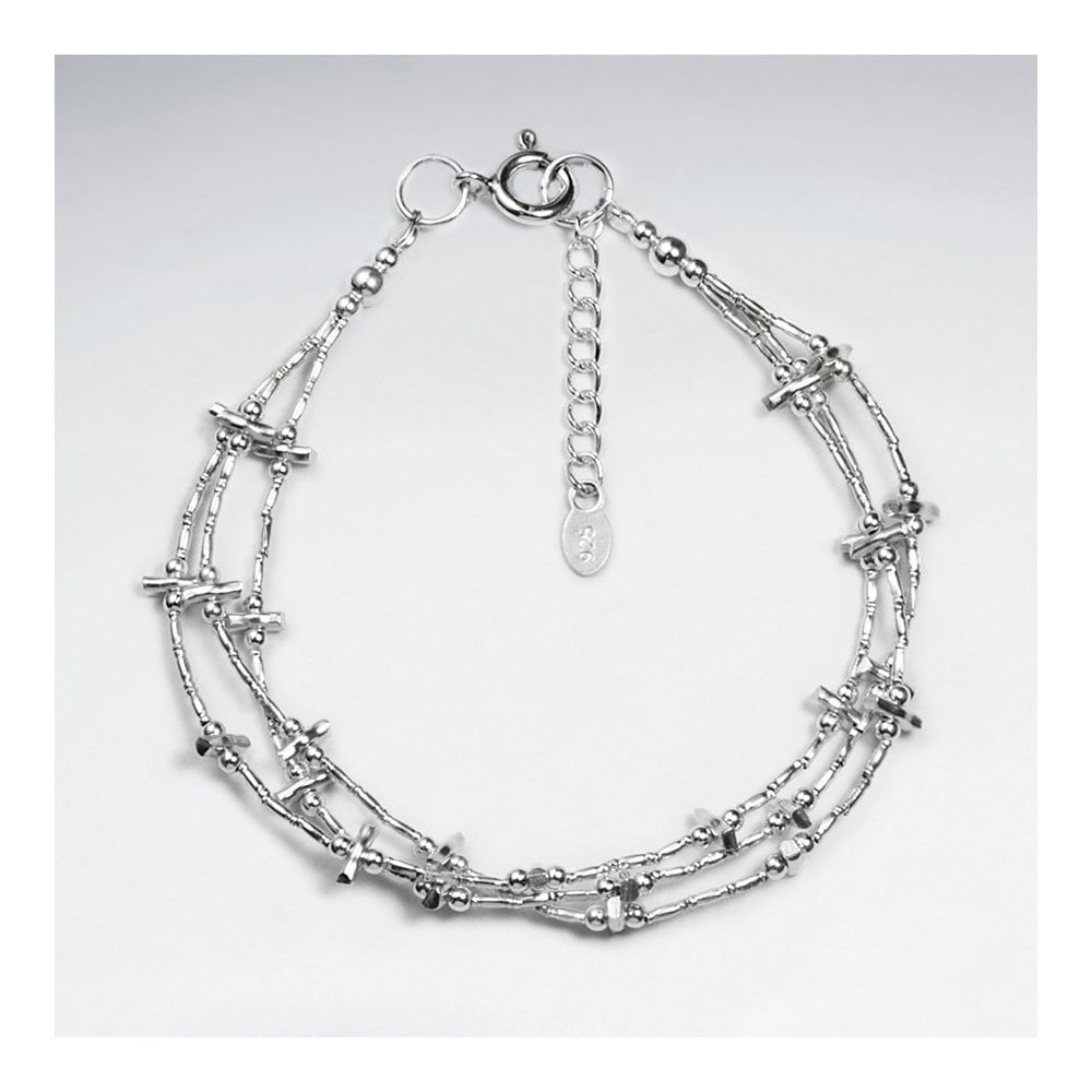 Multi-Strand Silver Beaded Statement Bracelet