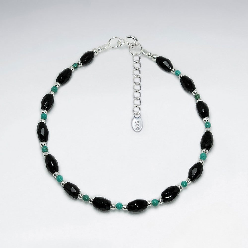 Oval Faceted Black Stone Silver Bracelet