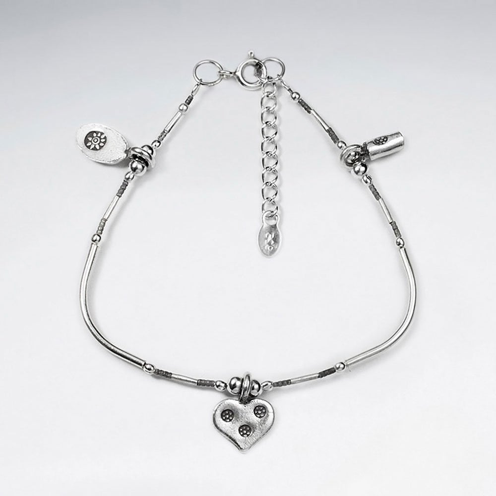 Thai Handmade Sterling Silver Accented Charm Bracelet