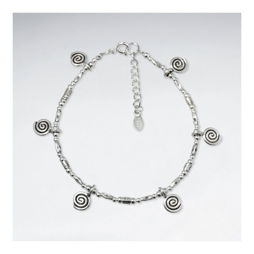 Sterling Silver Swirl Spiral Charm Bracelet