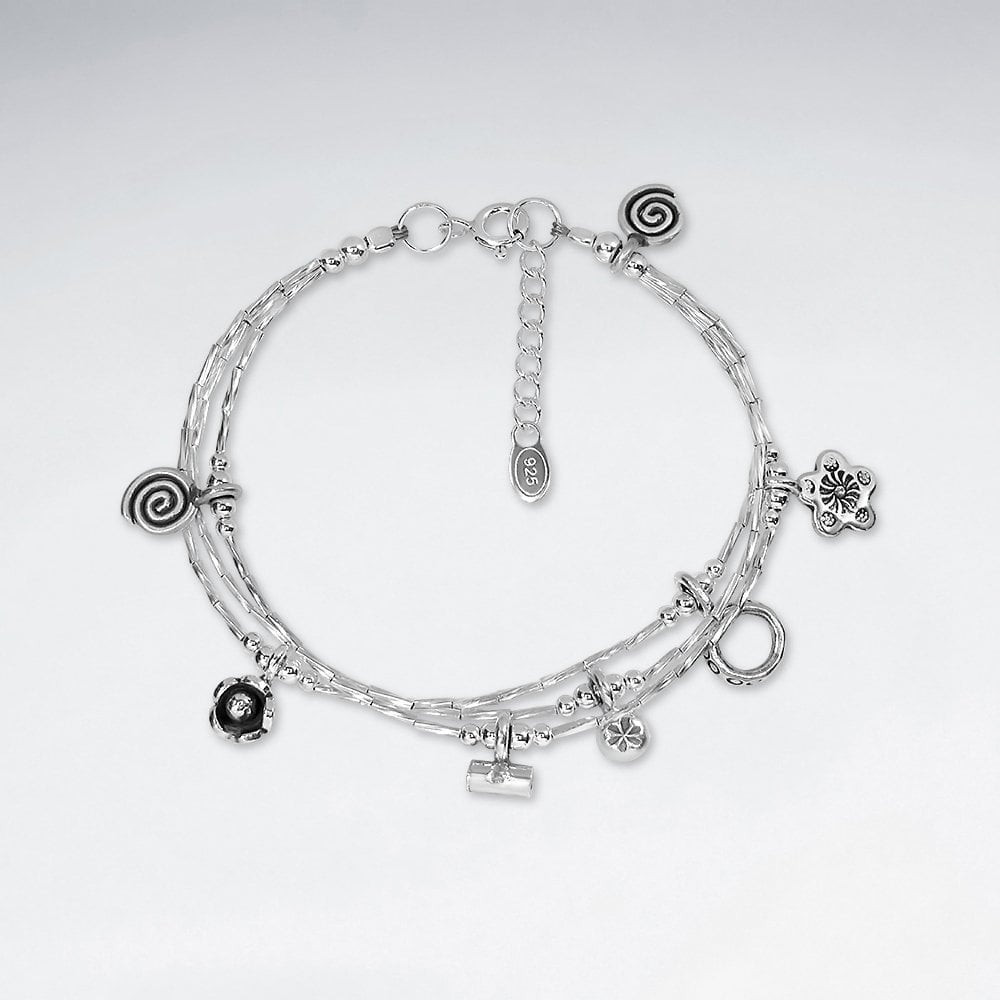Hill Tribe Silver Multi-Strand Charm Bracelet