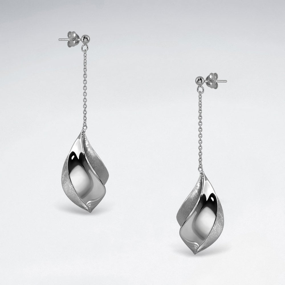 Sterling Silver Teardrop Twist Dangle Stud Earrings