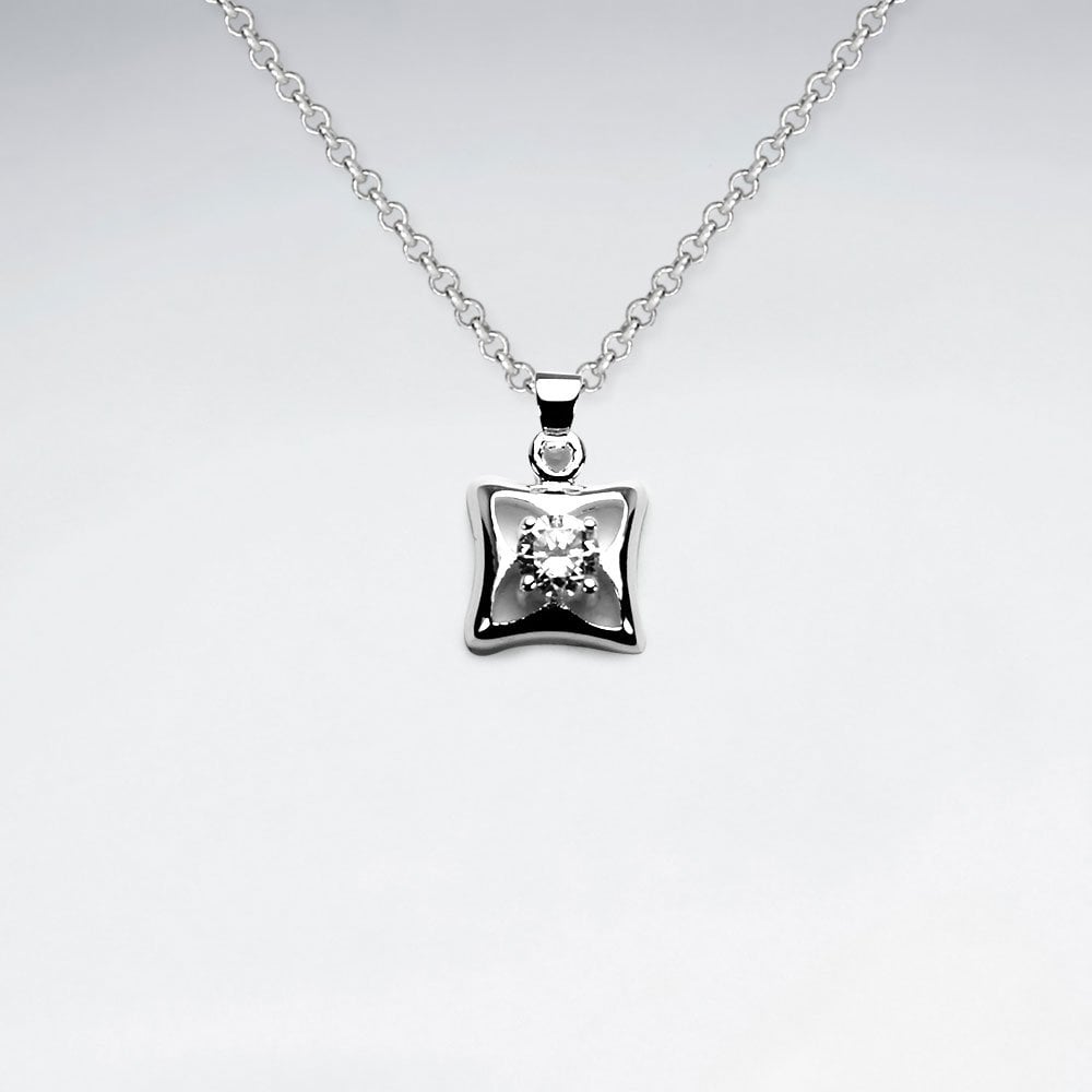 Sterling Silver Square Pendant with Cubic Zirconia