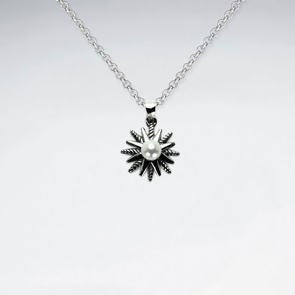 Sterling Silver Starburst Pendant with Synthetic Pearl