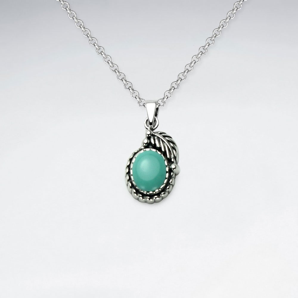 Silver and Turquoise Braided Oval Feather Pendant