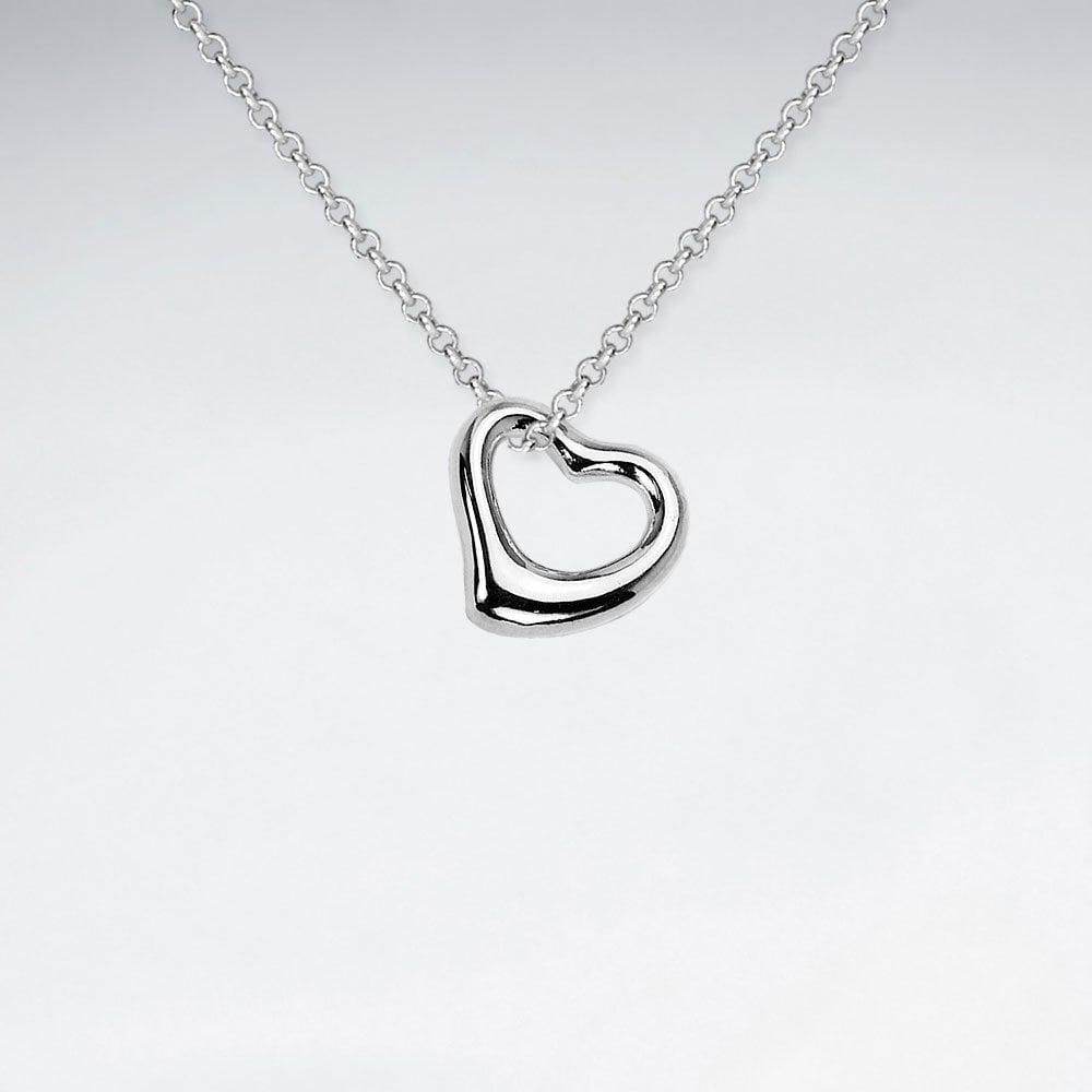 Sterling Silver Tilted Open Heart Pendant