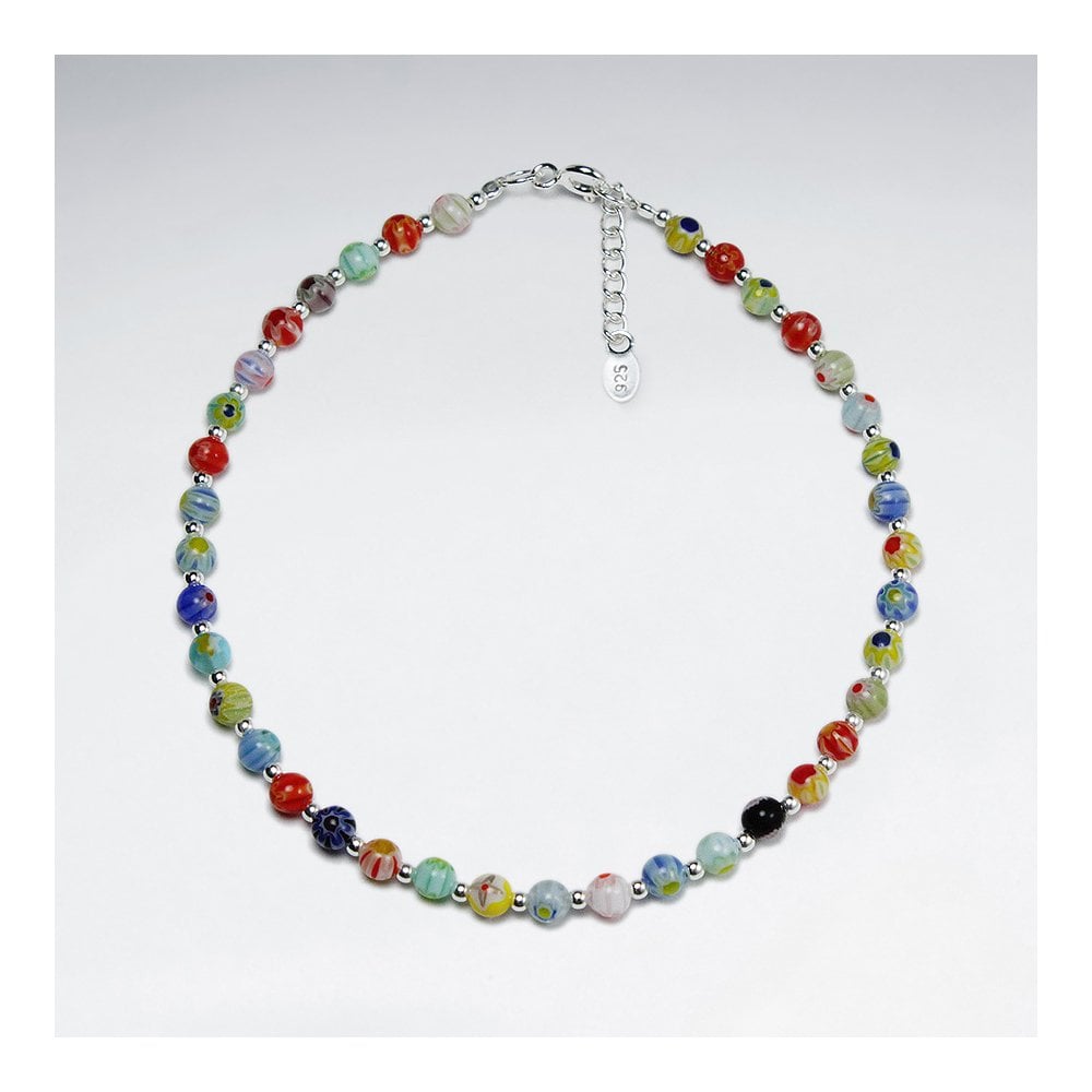 Sterling Silver Mixed Gem Beaded Anklet